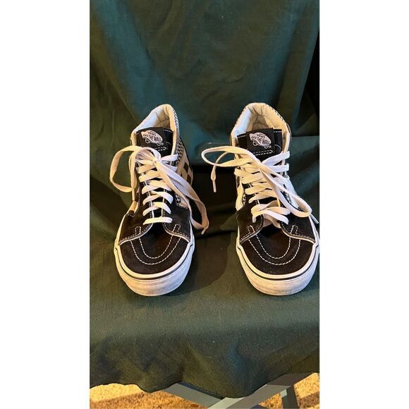 Vans Old Skool Checkered Lace Up High Cut Skate Shoes Black White Size 4.5 - Picture 1 of 13